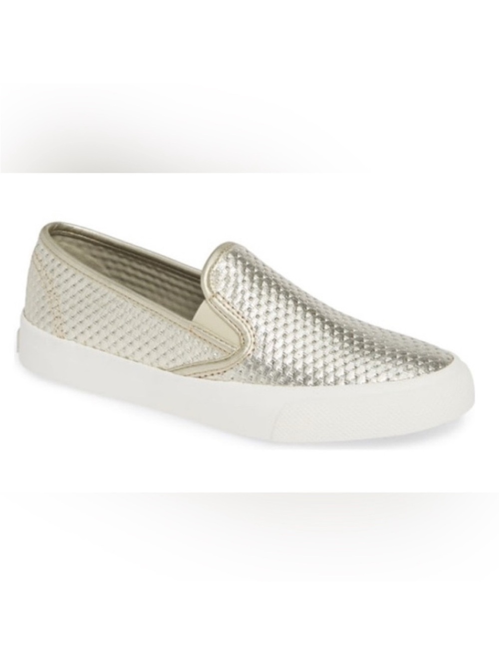 Sperry Seaside embossed memory-foam fashion sneakers in a metallic gold finish